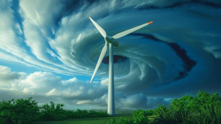 Illustration de la première turbine à typhons du Japon, générée par intelligence artificielle.