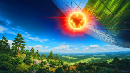 Illustration de l'ombrage solaire atmosphérique comme solution proposée pour refroidir la planète, générée par intelligence artificielle.