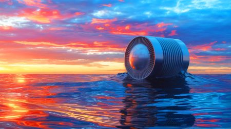 Illustration de l'innovation de Seaturns dans le domaine de l'énergie des vagues, générée par intelligence artificielle.