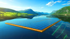 Illustration de la centrale solaire flottante d'Emilsen Fisk en Norvège, réduisant l'utilisation de diesel. Image réalisée par IA.