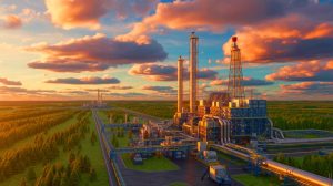 Illustration de l'extraction d'hydrogène blanc en Russie avec des infrastructures de Gazprom. Image réalisée par IA.