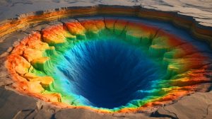 Illustration de la découverte d'un immense réservoir d'eau caché à 400 kilomètres sous la surface terrestre, générée par intelligence artificielle.