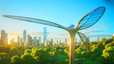 Illustration de l'éolienne Dragonfly inspirée des libellules, générée par intelligence artificielle.