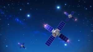 Illustration de l'impact des satellites Starlink sur les recherches radioastronomiques. Image réalisée par IA.