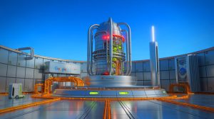 Illustration de la centrale à fusion ARC de Commonwealth Fusion Systems fournissant de l'énergie à Google. Image réalisée par IA.