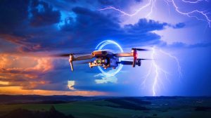 Illustration de drones japonais capturant la foudre pour produire de l'énergie, générée par intelligence artificielle.