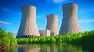 Illustration de la centrale nucléaire de Palisades prête à redémarrer, générée par intelligence artificielle.