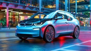 Illustration de la nouvelle berline électrique BMW i3, générée par intelligence artificielle.