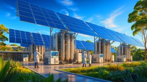 Illustration de l'installation du réacteur solaire innovant sur le campus de l'université d'Adélaïde, créée par intelligence artificielle.