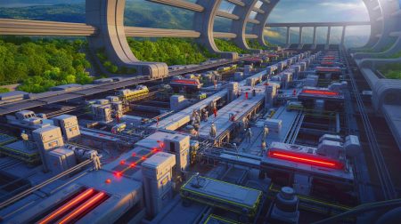Illustration de la construction d'un vaste centre de fusion par laser en Chine, générée par intelligence artificielle.