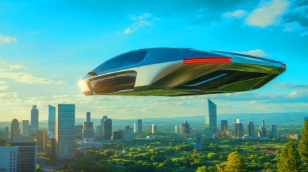 Illustration de la première voiture volante produite en série par la Chine. Image réalisée par IA.