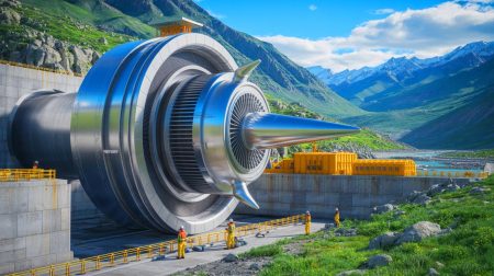 Illustration de la plus grande turbine hydroélectrique au monde installée en Chine. Image réalisée par IA.