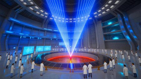 Illustration de la fusion nucléaire par laser en Chine, promettant une avancée énergétique et militaire. Image réalisée par IA.