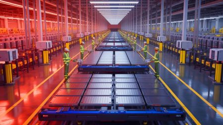 Illustration de l'usine de batteries LFP de Tesla près de la Gigafactory du Nevada. Image réalisée par IA.