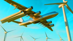 Illustration de l'avion WindRunner transportant des pales d'éoliennes. Image réalisée par IA.