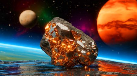Illustration de la tridymite, un matériau hybride découvert dans des météorites et présent sur Mars, avec des propriétés thermiques révolutionnaires.