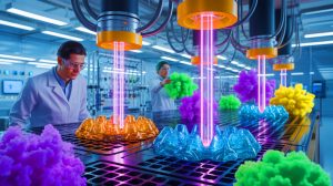Illustration de la décomposition du Teflon par irradiation, générée par intelligence artificielle.