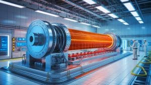 Illustration de la pompe à induction électromagnétique développée pour les réacteurs nucléaires de quatrième génération, générée par intelligence artificielle.