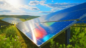 Illustration de la gamme de panneaux solaires Carbon One présentée par la start-up française Carbon, créée par intelligence artificielle.