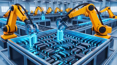 Illustration de la technologie innovante de recyclage des batteries, générée par intelligence artificielle.