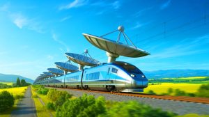 Illustration de la connexion Wi-Fi dans les TGV français, explorant une solution satellitaire, générée par intelligence artificielle.