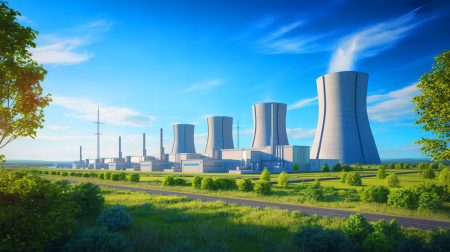 Illustration de la centrale nucléaire Sizewell C au Royaume-Uni, générée par intelligence artificielle.
