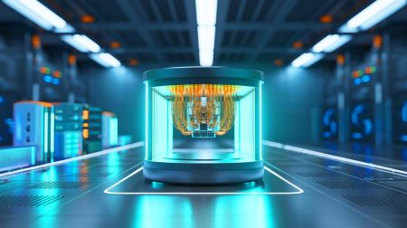 Illustration de l'ordinateur quantique innovant de Nord Quantique avec correction d'erreur intégrée, générée par intelligence artificielle.