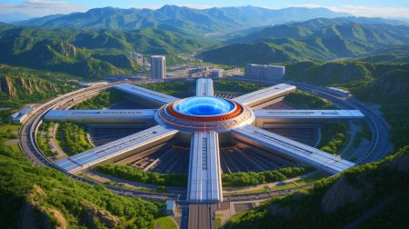Illustration de la construction d'un complexe de laser nucléaire en Chine. Image réalisée par IA.