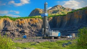 Illustration de l'extraction hypothétique d'hydrogène naturel dans une chaîne montagneuse, générée par intelligence artificielle.