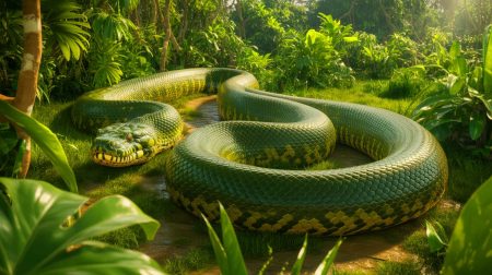 Illustration de la découverte d'une nouvelle espèce d'anaconda géant dans l'Amazonie équatorienne.