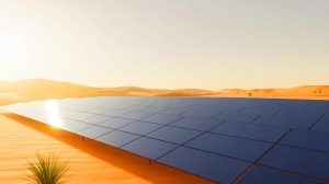 Illustration de l'exploitation du potentiel solaire des déserts et des défis environnementaux associés.