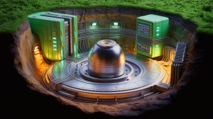 Illustration de réacteurs nucléaires enfouis à un kilomètre sous terre pour améliorer la sécurité et réduire les coûts.