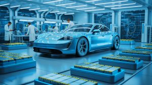 Illustration de la réorientation stratégique de Porsche vers la recherche de batteries haute performance.
