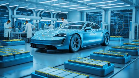 Illustration de la réorientation stratégique de Porsche vers la recherche de batteries haute performance.