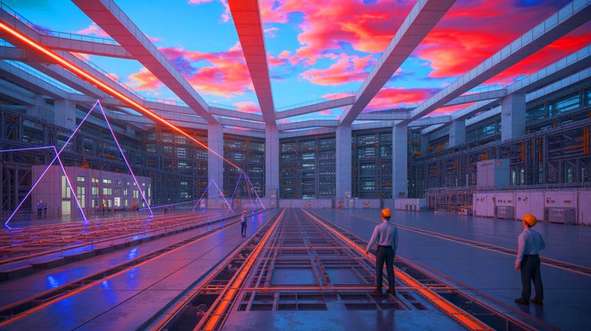 Illustration de la construction du plus grand centre de fusion par laser au monde à Mianyang, en Chine.