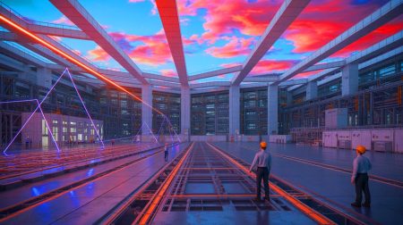 Illustration de la construction du plus grand centre de fusion par laser au monde à Mianyang, en Chine.