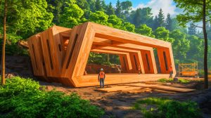 Illustration de Superwood, un matériau révolutionnaire conçu pour surpasser le bois naturel en résistance et durabilité.