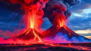 Illustration de l'éruption spectaculaire du volcan Klyuchevskoy en 2023, capturée par le satellite Aqua de la NASA.