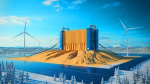 Illustration de la batterie de sable en Finlande stockant l'énergie renouvelable sous forme de chaleur.