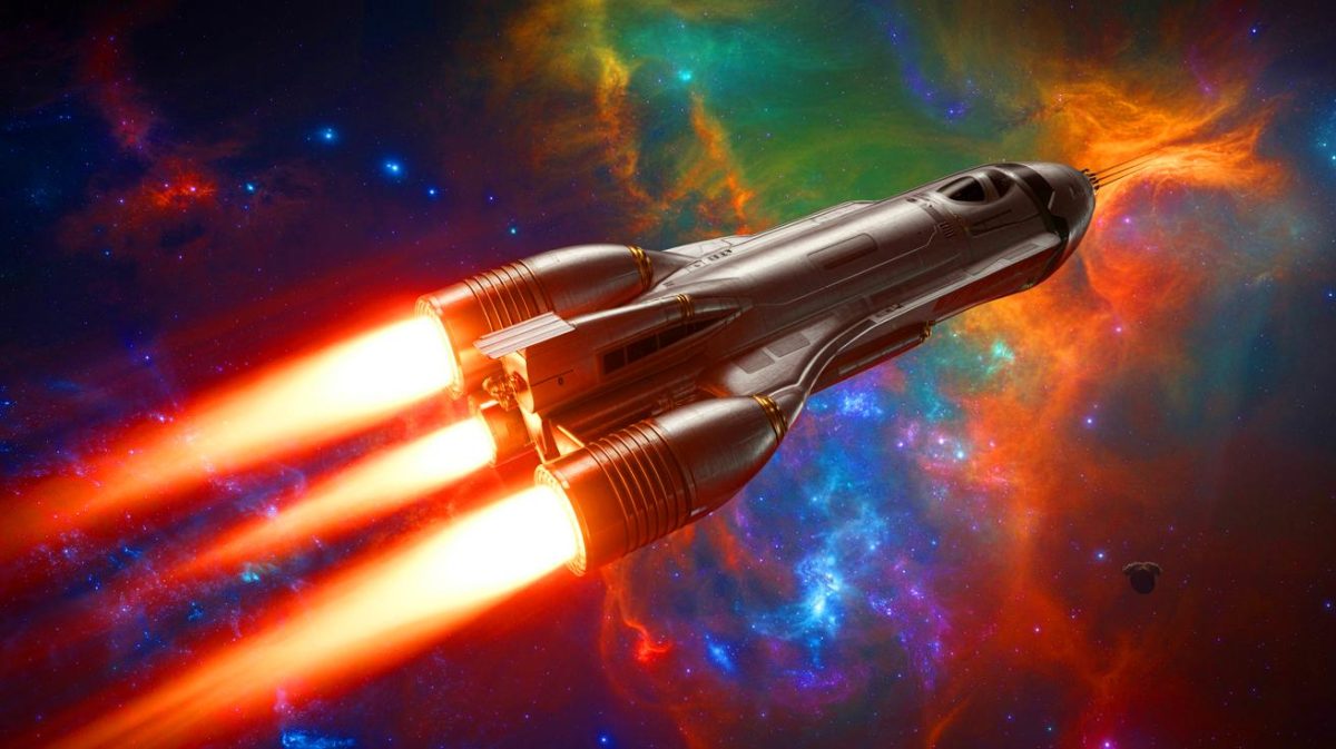 Illustration de la propulsion spatiale révolutionnaire utilisant du carburant à l'uranium liquide pour des voyages interplanétaires plus efficaces.