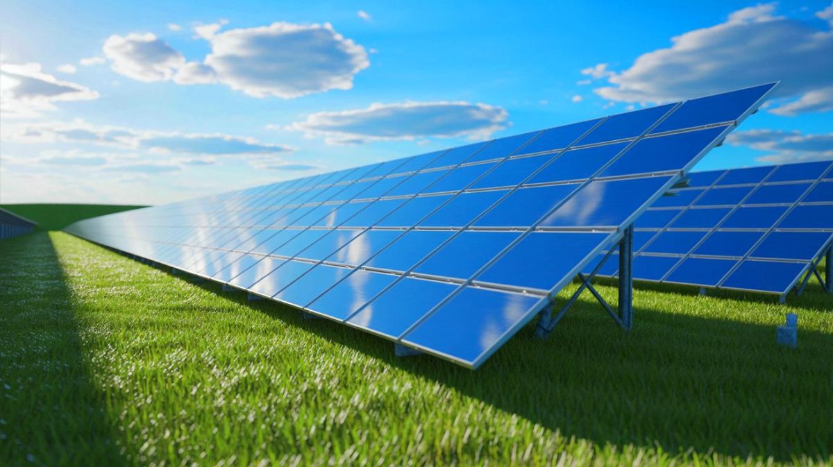 Illustration de panneaux solaires fabriqués à partir de verre recyclé.