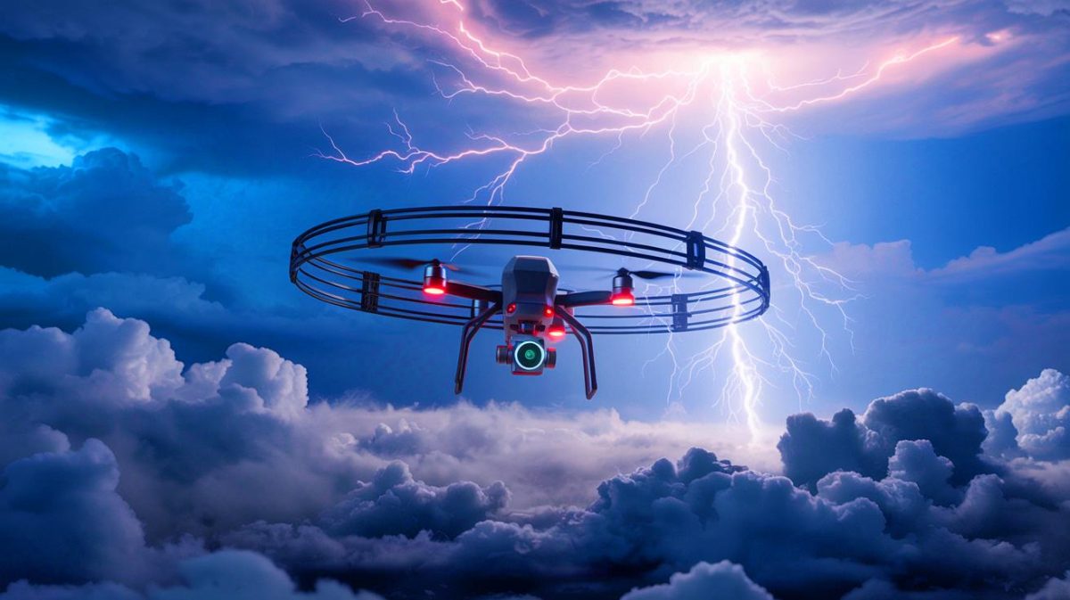 Illustration de l'utilisation d'un drone pour déclencher la foudre.