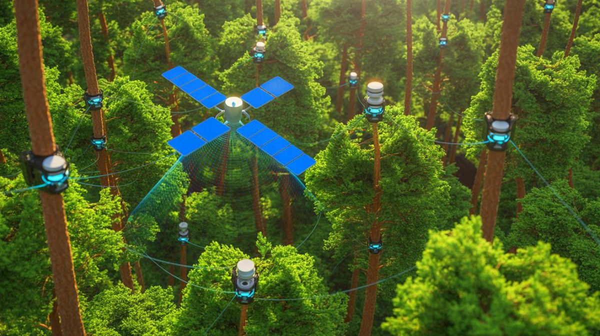 Illustration de la détection précoce des incendies grâce à des capteurs et satellites innovants.