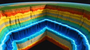 Illustration de la découverte d'un vaste réservoir d'eau caché à 400 kilomètres sous la surface terrestre.