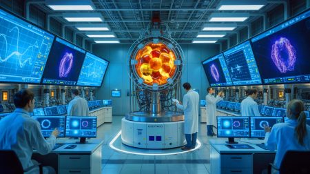 Illustration de l'avancée technologique du détecteur nucléaire GRETA pour l'étude des noyaux atomiques.