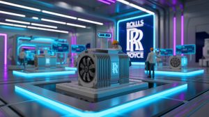 Illustration de Rolls-Royce utilisant des réacteurs nucléaires pour alimenter l'intelligence artificielle.