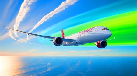 Illustration de l'innovation aéronautique avec le premier vol transatlantique utilisant un carburant 100 % durable.