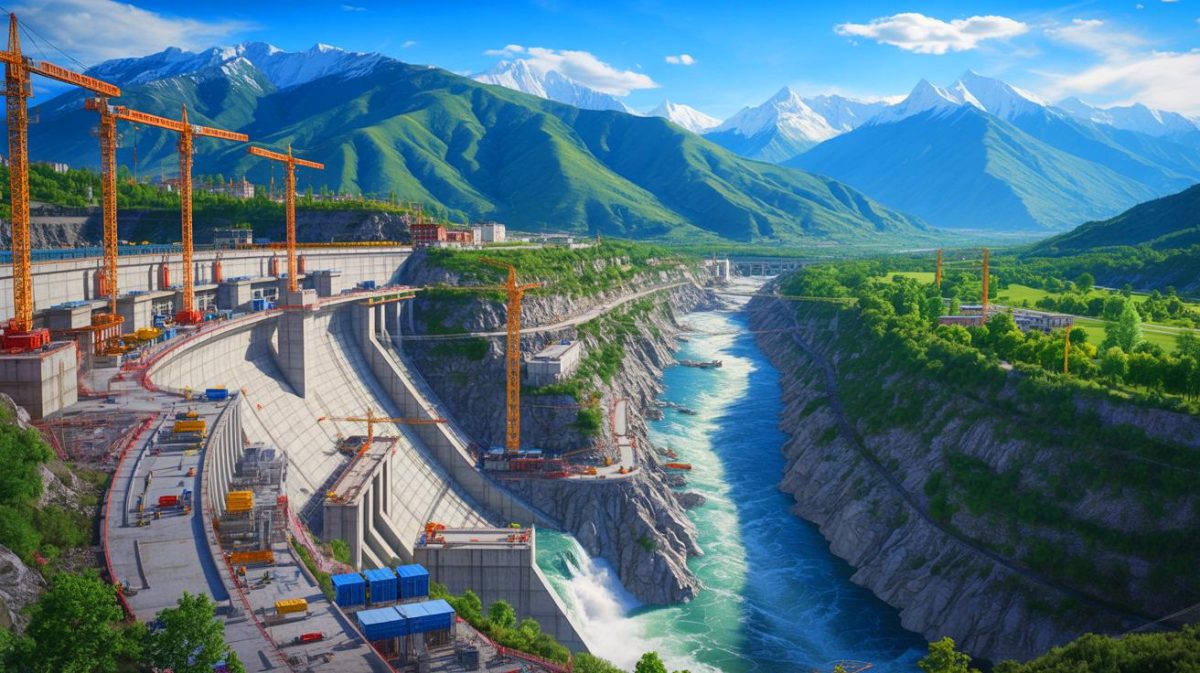 Illustration de la construction du plus grand complexe de barrages hydroélectriques au monde en Chine.
