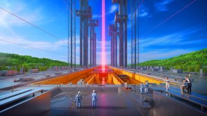 Illustration de la construction du plus grand laser de fusion nucléaire au monde en Chine.