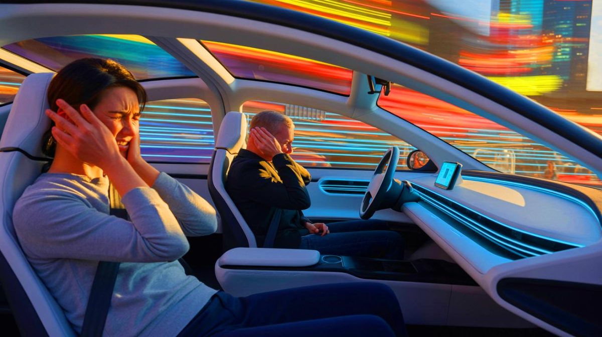 « Le silence qui donne la nausée » : voici pourquoi les voitures électriques aggravent le mal des transports chez de plus en plus de passagers Illustration de l'impact des voitures électriques sur le mal des transports.